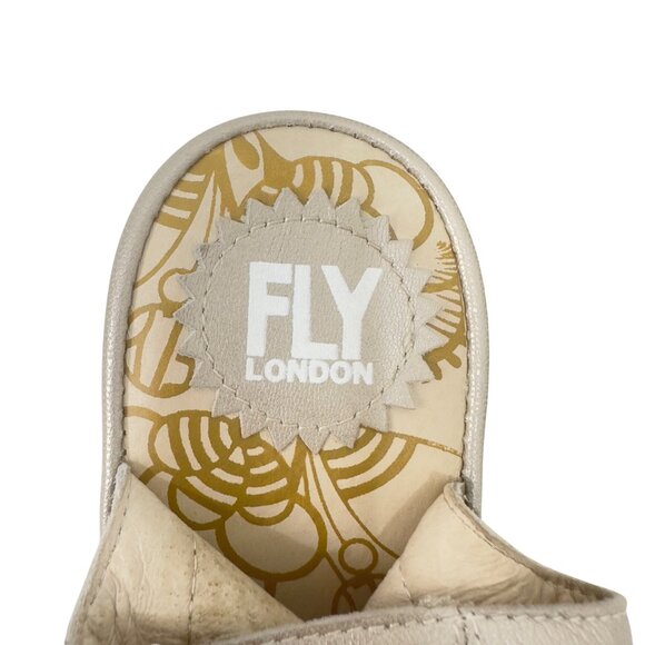 Fly London Women Leather Peep Toe Wedge Sandals SZ 40 Metallic Cream Ankle Strap - Picture 4 of 14